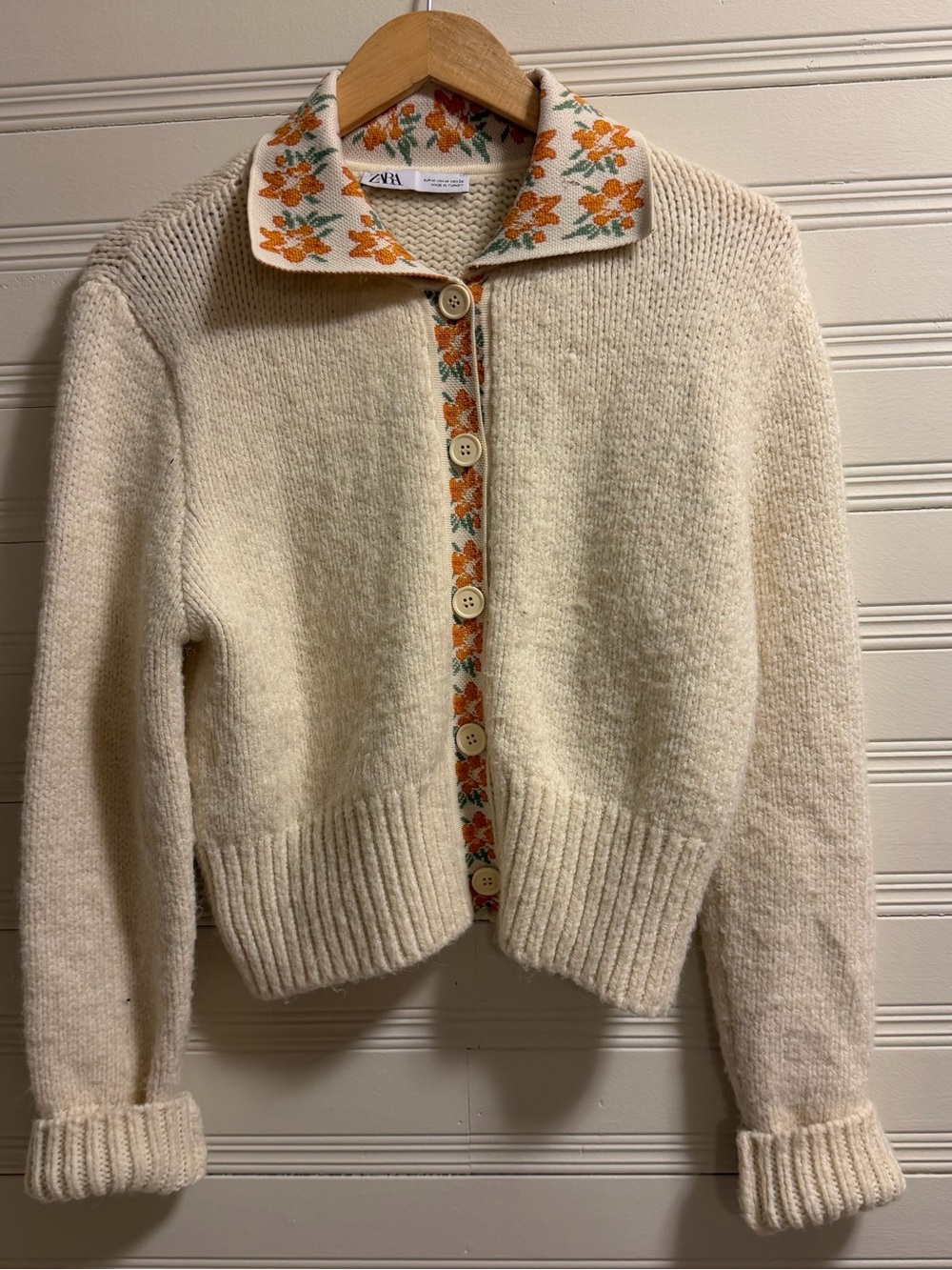 Zara Floral Embroidered Chunky Knit Cardigan Cottagecore M